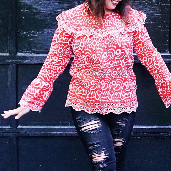 ASOS River Island Broderie Blouse Cold Shoulder - Picture 3 of 14